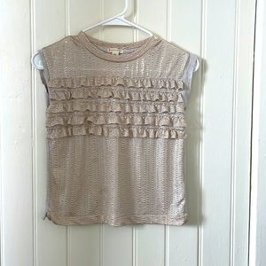 Crewcuts gold ruffle t shirt. Size 6/7. Great condition